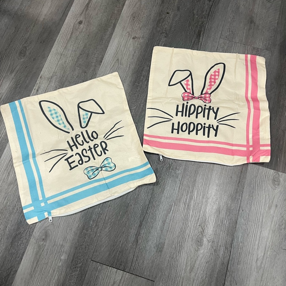 Easter Bunny Decorative Pillow Covers - Blue & Pink